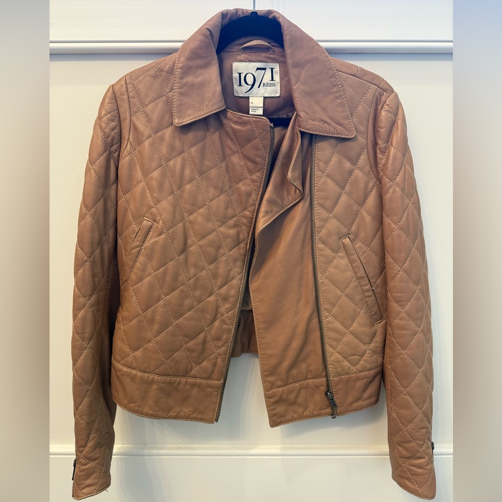 Reiss Tan Quilted Leather Jacket